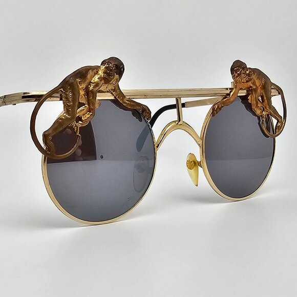 Mercura NYC Gold Brass Flying Monkeys Silver Mirror Vintage Aviator Sunglasses main image 5